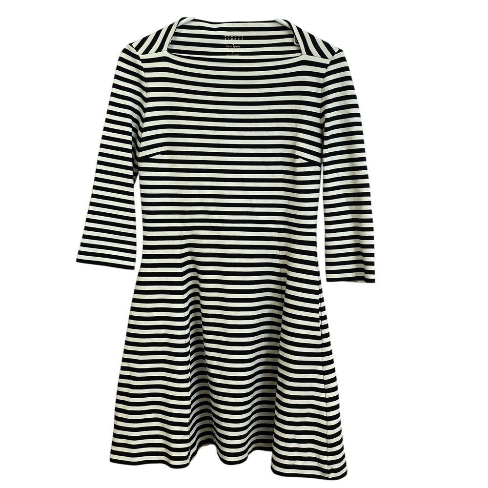 Kate Spade‎ Broome Street Striped Knit Dress Boat Neck 3/4 Sleeve S